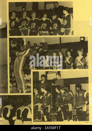 Das Jahrbuch „Sagamore: United We Stand“ für 1983 beleuchtet das akademische Jahr 1982-1983 an der Roosevelt High School und dokumentiert das Leben von Schülern und Lehrkräften, sportliche Leistungen und Schulveranstaltungen. Stockfoto