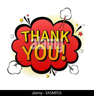 Pop Design Vorlage vielen Dank auf gelbem Hintergrund. Marketingkonzept. Vorlagendesign. Marketingankündigung Stock Vektor