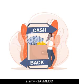 Flaches Symbol mit Cash-Back-Mitarbeitern für Konzeptdesign. Cash-Back-Konzept im flachen Stil. Vektorabbildung. Stock Vektor
