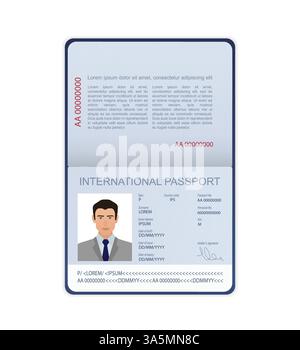 3D-Karte internationaler Reisepass in flachem Stil auf weißem Hintergrund. Leere Vorlage. Deckblatt. Internationaler Pass, tolles Design für jeden Zweck. Stock Vektor