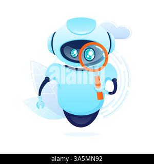 Bot im Cartoon-Stil suchen. Künstliche Intelligenz. Isometrischer Vektor. Vektorabbildung Stock Vektor
