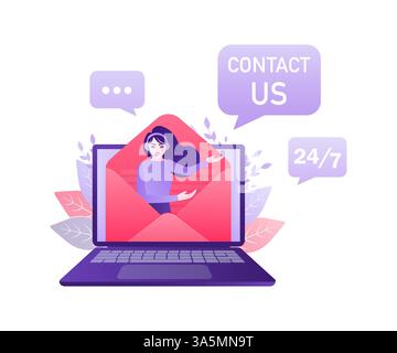 Kontaktieren Sie uns. Landing-Page. Moderne Werbung für Konzeptdesign. Online-Kommunikation. Illustration für digitales Marketing. Kunde Stock Vektor