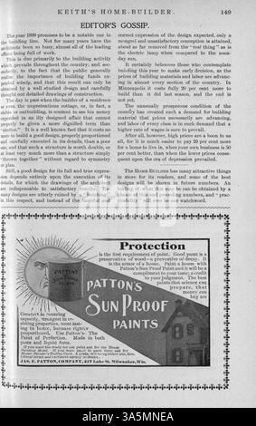 Keith's Home-Builder, 1899, enthält 11 Ausgaben, die von Walter J. Keith herausgegeben wurden und Hausentwürfe, Grundrisse, Baukosten und Illustrationen anbieten. Das Magazin befasst sich mit Wohnbau, Inneneinrichtung und Landschaftsgestaltung, mit Werbespots für Baumaterialien und Wohnmöbel. Einige Ausgaben enthalten Pläne für Kirchen und Schulen. Stockfoto
