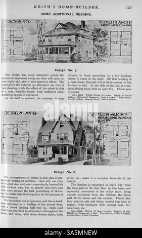 Walter J. Keith's Home-Builder, veröffentlicht 1899, bietet Hausentwürfe, Baupläne und Kostenschätzungen. Das Magazin behandelt auch Themen wie Wohnbau, Innenarchitektur und Landschaftsarchitektur sowie Werbung für verwandte Produkte. Stockfoto
