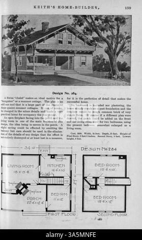 Keith's Home-Builder wurde 1899 veröffentlicht und bietet Hausentwürfe, detaillierte Kostenbeschreibungen und Grundrisse. Das Magazin enthält Artikel über Wohngebäude, Inneneinrichtung, Landschaftsgestaltung und Werbung für Baumaterialien, Wohnmöbel und Accessoires. Stockfoto