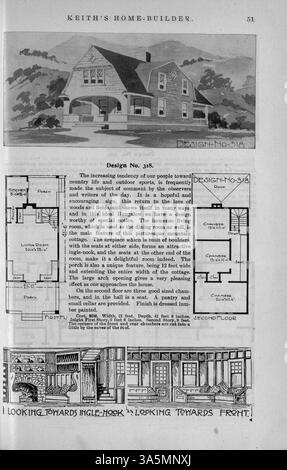 Das 1899 von Walter J. Keith veröffentlichte Home-Builder-Magazin zeigte Hausentwurfpläne, Kostenaufteilungen und detaillierte Illustrationen. Das Magazin enthielt Artikel über Wohnbau, Innenarchitektur und Landschaftsgestaltung. Es warb auch für Baumaterialien, Wohnmöbel und Accessoires, zusammen mit gelegentlichen Plänen für Kirchen und Schulen. Stockfoto