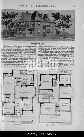 Das 1899 vom Architekten Walter J. Keith veröffentlichte Home-Builder-Magazin von Keith enthielt Wohnpläne mit Illustrationen und Grundrissen. Artikel befassten sich mit Themen wie Wohnbau, Inneneinrichtung und Landschaftsgestaltung, und das Magazin zeigte Anzeigen für Möbel und Baumaterialien. Einige Ausgaben beinhalteten Pläne für Kirchen und Schulen. Stockfoto