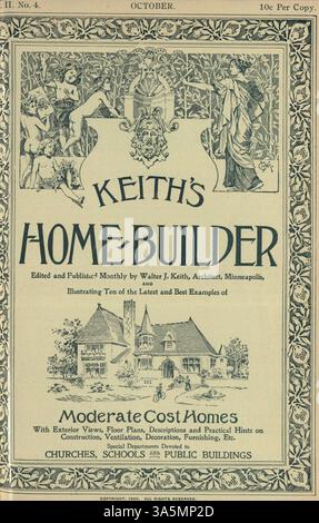 Das 1899 von Walter J. Keith herausgegebene Magazin Home-Builder bietet elf Ausgaben mit illustrierten Hausentwürfen, die sich jeweils auf Baukosten, Grundrisse und Hausbauberatung konzentrieren. Das Magazin enthält auch Artikel über Inneneinrichtung, Landschaftsgestaltung und Werbung für Materialien und Möbel. Es gibt gelegentlich Pläne für Kirchen und Schulen. Stockfoto
