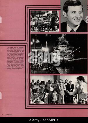 Dieses Robbinsdale High School Yearbook von 1980 fasst die Höhepunkte des Schuljahres 1979-1980 mit Schülern, Dozenten, Clubs, Leichtathletik, und wichtige Ereignisse. Stockfoto