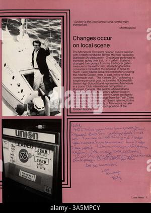 Das Robbinsdale High School Yearbook 1980 zeigt die wichtigsten Elemente des Schülerlebens während des Schuljahres 1979-1980, einschließlich akademischer, sportlicher und außerschulischer Aktivitäten. Stockfoto