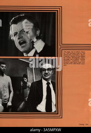 Dieses Robbinsdale High School Yearbook von 1980 dokumentiert das akademische Jahr 1979-1980 mit Berichten über Schüler, Lehrer, Leichtathletik, Vereine und wichtige Schulveranstaltungen. Stockfoto