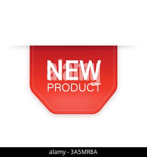 Neues Produkt. Realistisches Abzeichen in roter Farbe. Produktwerbung. Webdesign. Vektorgrafik. Stock Vektor