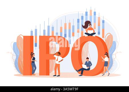 Börsengang . IPO in flacher Ausführung. Vektorgrafik. Stock Vektor