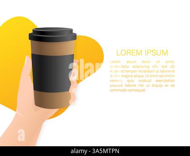 Flaches Symbol mit Kaffeetasse mit Hand. Flache Abbildung. Kaffee zum Mitnehmen. Vektorabbildung. Stock Vektor