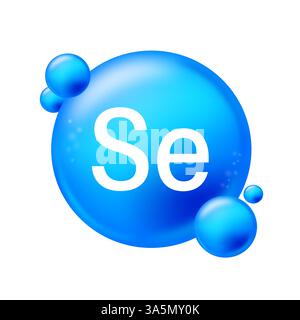 Selen, Se. Symbolstruktur chemisches Element runde Form Kreis hellblau. Chemisches Element des Periodensystems Stock Vektor
