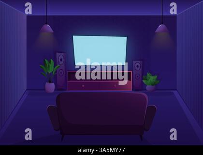 Wohnzimmer in flachem Stil. Illustration des Zeichentrickvektors. Isolierter Hintergrund. Vektorillustration im flachen Design Stock Vektor