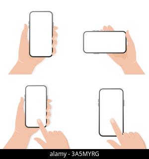Design-Vorlage mit Smartphone mit Hand drehen. Illustration des Technologievektors. Smartphone-Modell. Design mobiler Anwendungen. Vektorabbildung. Stock Vektor
