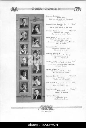 Diese Ausgabe des South High Yearbook, 'Tiger', 1924 beschreibt das Leben der Schüler, die Beteiligung der Fakultät und außerschulische Aktivitäten des Schuljahres 1923-1924. Es bietet eine detaillierte Momentaufnahme der Schulgemeinschaft und hebt die Beiträge afroamerikanischer Schüler und Mitarbeiter hervor. Stockfoto