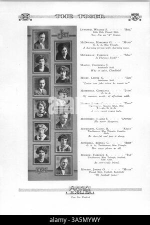 Die Ausgabe 1924 des Tiger Yearbook der South High School bietet einen umfassenden Überblick über das Leben von Studenten und Lehrkräften während des akademischen Jahres 1923-1924. Es beleuchtet wichtige Veranstaltungen wie Sportwettbewerbe, Studentenclubs und bemerkenswerte Schulaktivitäten, wobei der Schwerpunkt auf der Beteiligung afroamerikanischer Schüler liegt. Stockfoto