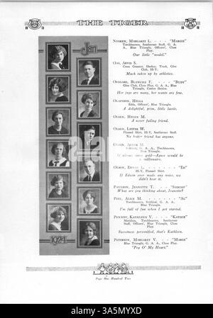 Die 1924 erschienene Ausgabe des Jahrbuchs „Tiger“ der South High School bietet einen Einblick in das Leben der Schüler und Lehrkräfte während des Schuljahres 1923-1924. Das Jahrbuch beleuchtet Leichtathletik, Clubs, Schulveranstaltungen und insbesondere die Beteiligung afroamerikanischer Schüler an den sozialen und akademischen Aktivitäten der Schule. Stockfoto