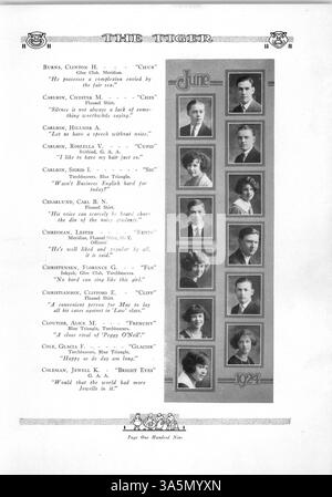 Diese Ausgabe des „Tiger“ Jahrbuchs von der South High School aus dem Jahr 1924 bietet einen historischen Blick auf das akademische Jahr 1923-1924. Es enthält Beiträge von Studenten, Lehrkräften und Leichtathletik, mit besonderem Schwerpunkt auf der Beteiligung afroamerikanischer Schüler an Schulveranstaltungen und -Kultur. Stockfoto