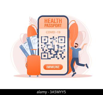 Handy mit digitalem Immunpass für covid-19. Grünes Symbol. Isometrisches Konzept. Symbol für COVID pcr-Testvektor. Vektorisometrisch Stock Vektor