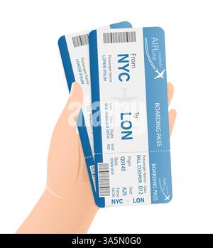 Flache Flugtickets für Papierdesign. Vorlagenvektor. Geschäftskonzept. Vektor für flache Konstruktion. Stock Vektor
