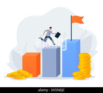 Business Team Walking Success Leiter oder Steps Banner, Webseite. Flaches Design Konzept der Geschäftsanalyse und -Planung, Steigerung der Gewinne, Geschäft Stock Vektor