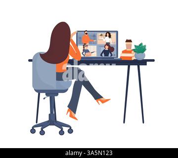 Flache Abbildung. Videokonferenz. Videoanrufe zwischen Freunden, Online-Chats über mobile App. Zu Hause bleiben, arbeiten, ferngesteuert kommunizieren. Vektor Stock Vektor