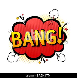 Bang Pop Illustration im Retro-Stil auf farbigem Hintergrund. Vektorzeichnung. Zeichentrickzeichnung Stock Vektor