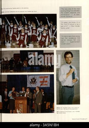 Die Ausgabe 1985 des Richfield High School Jahrbuchs, Aurean 85, dokumentiert die Aktivitäten der Studenten, Lehrkräfte, Leichtathletik, und andere Veranstaltungen des Schuljahres 1984-1985. Stockfoto