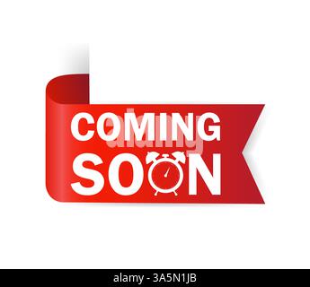 Demnächst erhältlich. Verkaufsmarke. Banner der Verkaufs-Website. Website-Informationen. Bandbanner. Stock Vektor
