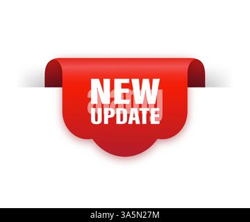 Neues aktualisiertes rotes Band isoliert auf weißem Hintergrund. Rotes Etikett, Banner für alle Zwecke. Vektorabbildung. Stock Vektor