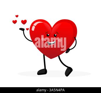 Flaches, lächelndes Herz-Cartoon. Flache Vektorkonstruktion. Wunderschöner Charakter. Flache Vektorkonstruktion. Stock Vektor