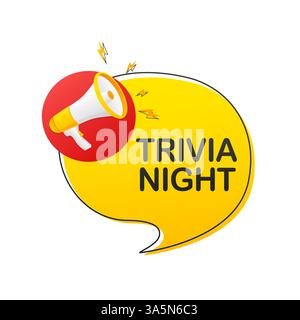 Trivia Night Megaphon auf weißem Hintergrund für Flyerdesign. Vektorabbildung in abgewickelter Form. Stock Vektor