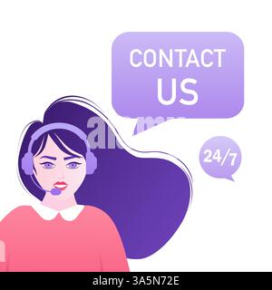 Kontaktieren Sie uns. Landing-Page. Moderne Werbung für Konzeptdesign. Online-Kommunikation. Illustration für digitales Marketing. Kunde Stock Vektor