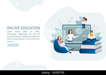 Flaches Symbol mit Online-Schulung. Charakter für Web-Marketing-Design. Technologiekonzept. Vektorabbildung. Stock Vektor