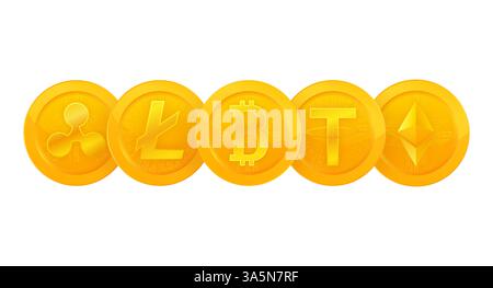 Kryptowährung im 3D-Stil. Bitcoin-Währung. Blockchain für Kryptowährungen Stock Vektor