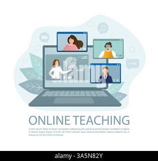 Online-Zeichentrickunterricht für Webdesign. Zeichentrickfigur. Webdesign. Charakter für Web-Marketing-Design. Vektorabbildung. Stock Vektor