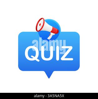 Quiz. Flache Vektor-Illustration mit Megaphon auf weißem Hintergrund. Stock Vektor