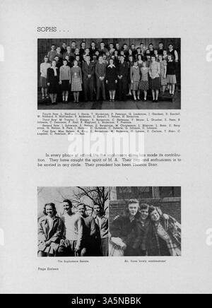 Diese Ausgabe des Jahrbuchs „Antler“ der Minnehaha Academy 1943 spiegelt die Schulgemeinschaft während des akademischen Jahres 1942-1943 wider, einschließlich Porträts von Schülern, Dozenten, Sportmannschaften und Aufzeichnungen von Schulveranstaltungen und Clubs. Stockfoto