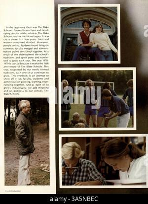 Diese Ausgabe von „Reflections“ von der Blake School aus dem Jahr 1979 zeigt die Schüler, Lehrer, Vereine, Sportmannschaften und unvergessliche Ereignisse aus dem akademischen Jahr 1978-1979. Stockfoto