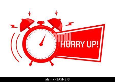 Rotes Retro-Band mit Alarm auf weißem Hintergrund. Beeilen Sie sich. Vektorabbildung. Stock Vektor
