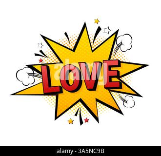 Liebe Pop-Illustration im Vintage-Stil. Vektortypographie. Design der Einladungskarte. Moderne Kunst Stock Vektor