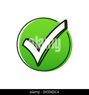 Von Hand gezeichnetes grünes Symbol auf rotem Hintergrund. Häkchen Sie das Symbol für den rechten Vektor. Handgezeichnet. Stock Vektor