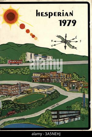 Das West High School Jahrbuch 1979 mit dem Titel Hesperian zeigt die Schüler, Lehrer, Leichtathletik, Clubs und Veranstaltungen aus dem Schuljahr 1978-1979, die die Errungenschaften und Traditionen der Schule hervorheben. Stockfoto