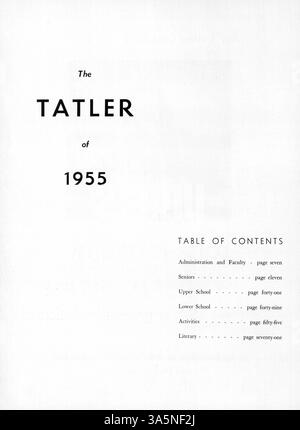 Das Northrop Collegiate Yearbook 1955, auch bekannt als Tatler, beleuchtet die Schüler, Lehrer, Vereine, Leichtathletik, und Veranstaltungen aus dem akademischen Jahr 1954-1955 an der Northrop Collegiate School. Stockfoto