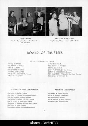 Im Northrop Collegiate Yearbook 1955, bekannt als Tatler, werden Studenten, Dozenten, Sportmannschaften, Clubs und Veranstaltungen aus dem Schuljahr 1954-1955 an der Northrop Collegiate School. Stockfoto