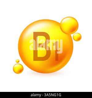 Vitamin B1 Gold glänzende Pille Capcule Icon. Pille Capcule Vektor Illustration auf weißem isoliertem Hintergrund Stock Vektor