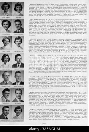Diese Ausgabe des Washburn Yearbook 1952, „Wahian“, enthält Porträts von Studenten und Lehrkräften, Sportmannschaften, Vereine und Schulveranstaltungen, die das akademische Jahr 1951-1952 an der Washburn High School in Minneapolis prägten. Stockfoto